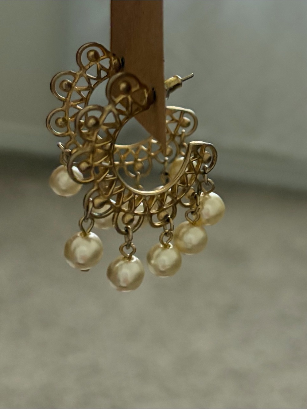 Gold Hoop Earrings with Cream Pearl Drops - Women's Fashion Jewelry